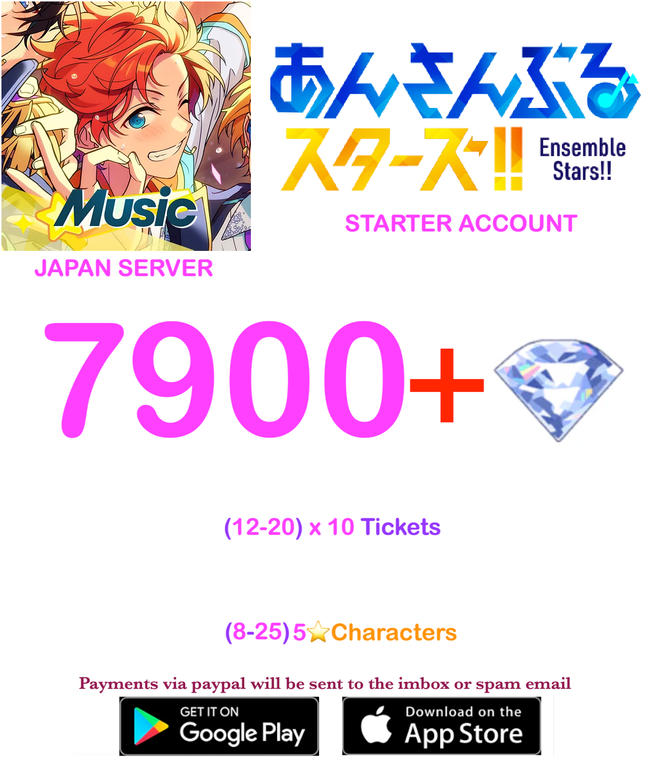 [JAPAN SERVER]  7900 + Gems  Ensemble Stars Music Starter Account