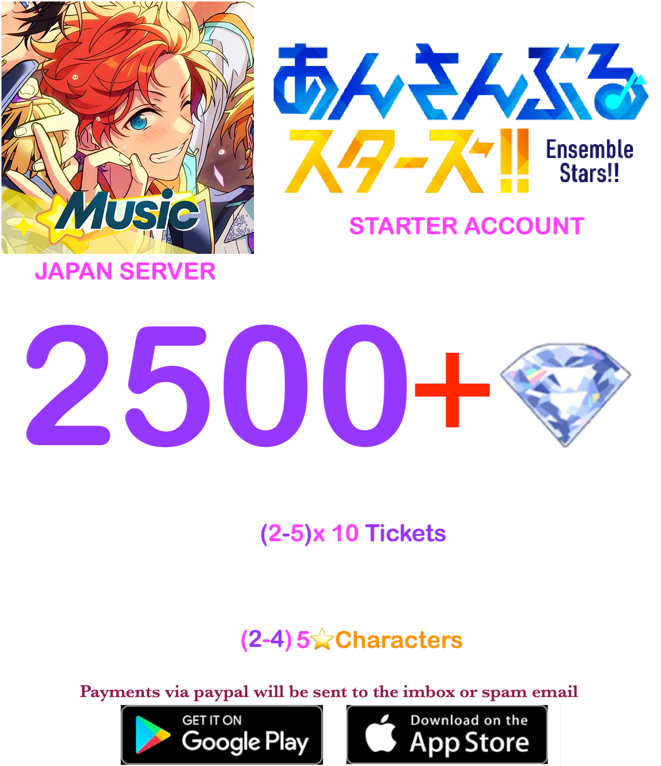 [JAPAN SERVER]  2500 + Gems Ensemble Stars Music Starter Account