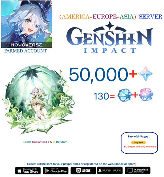 ⭐[All Servers]⭐  50,000 Primogems +  NAHIDA - Multiple combinations - Genshin Impact Reroll Farmed Account