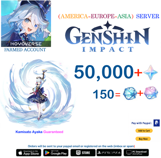 ⭐[All Servers]⭐  50,000 Primogems +  Kamisato Ayaka - Multiple combinations - Genshin Impact Reroll Farmed Account