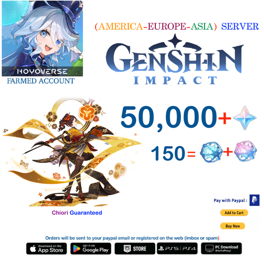 ⭐[All Servers]⭐  50,000 Primogems +  Chiori  - Multiple combinations - Genshin Impact Reroll Farmed Account