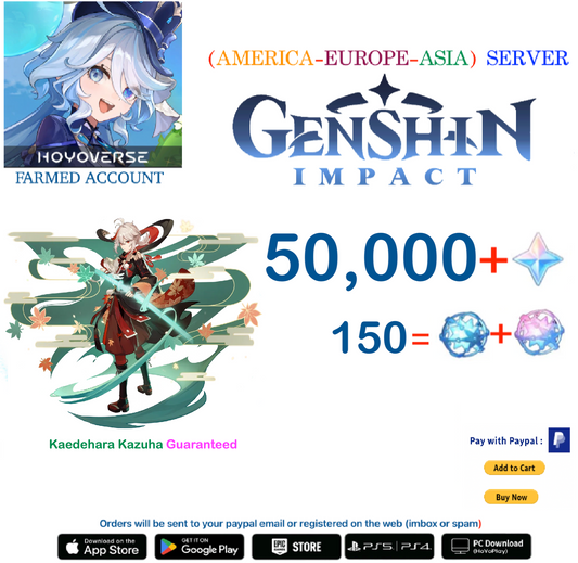 ⭐[All Servers]⭐  50,000 Primogems +  Kaedehara Kazuha - Multiple combinations - Genshin Impact Reroll Farmed Account