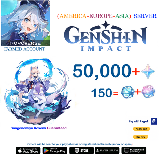 ⭐[All Servers]⭐  50,000 Primogems +  Sangonomiya Kokomi - Multiple combinations - Genshin Impact Reroll Farmed Account