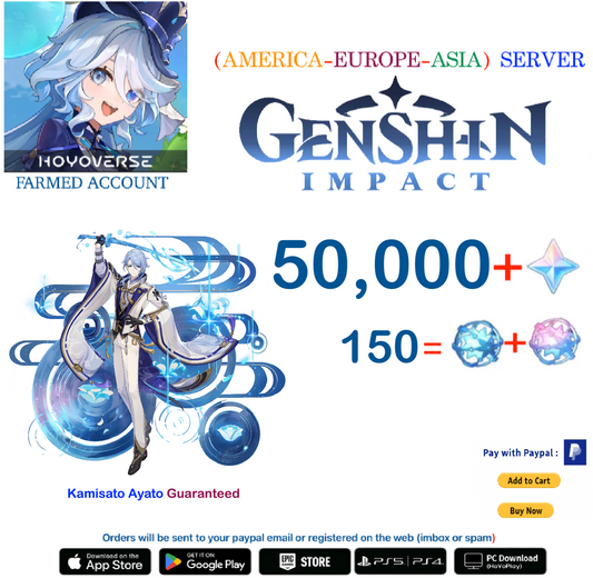 ⭐[All Servers]⭐  50,000 Primogems +  Kamistao Ayato - Multiple combinations - Genshin Impact Reroll Farmed Account