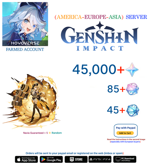 ⭐[All Servers]⭐  45,000 Primogems +  Navia - Multiple combinations - Genshin Impact Reroll Farmed Account