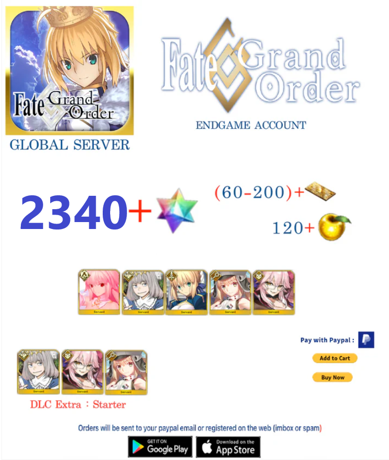 [Global Server]  2340+ Multiple Combinations  SQ Fate Grand Order FGO Quartz Endgame Reroll