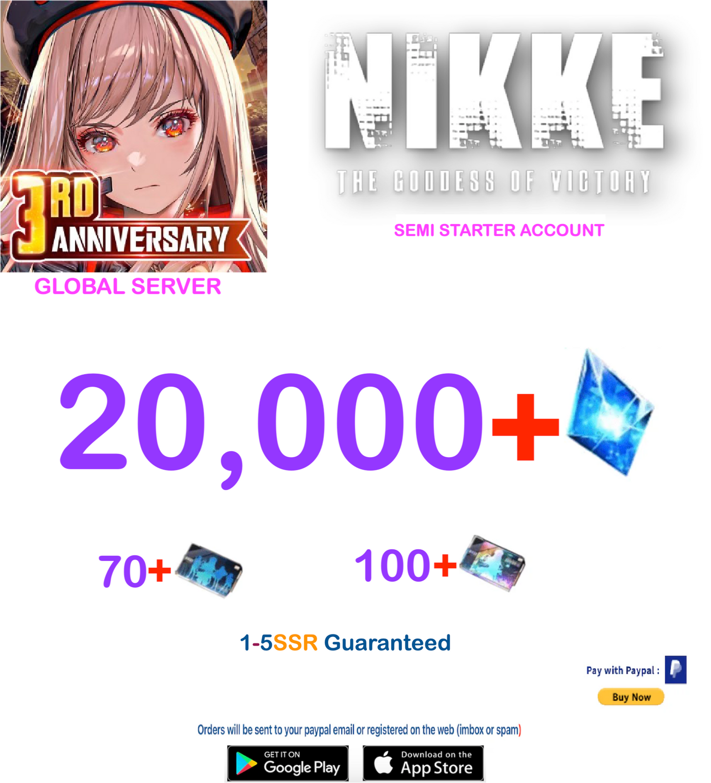 [GLOBAL Server] Fresh Starter Account 20,000+ Gems GODDESS OF VICTORY: NIKKE Starter Reroll Account