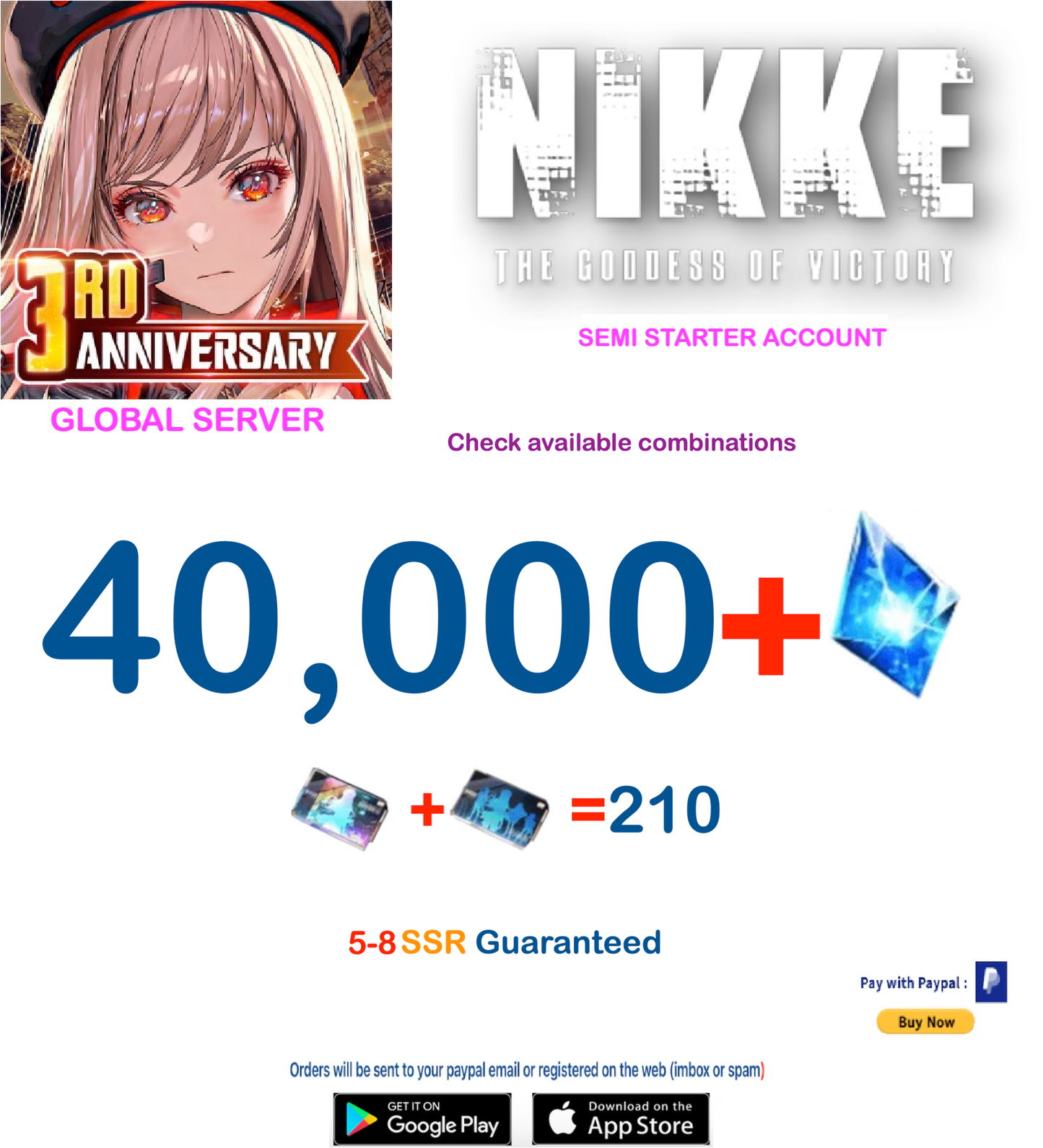 [GLOBAL Server]  40,000+ Gems GODDESS OF VICTORY: NIKKE Semi Starter Reroll Account