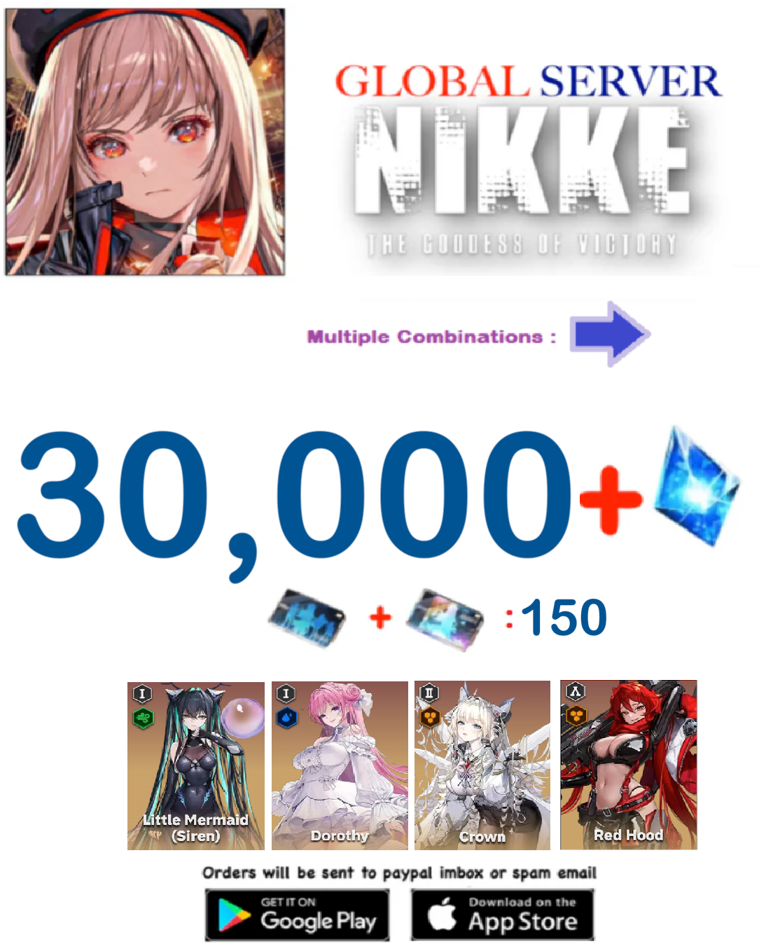 [GLOBAL SERVER ] 30000  + Gems GODDESS OF VICTORY: NIKKE Semi - Starter Reroll Account