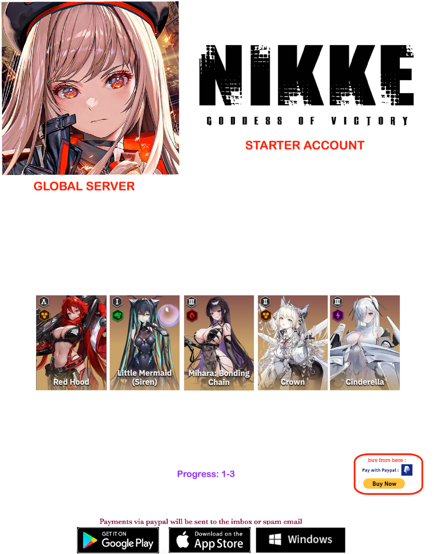 [GLOBAL SERVER]  Multiple Combinations + Gems GODDESS OF VICTORY: NIKKE Semi Starter Reroll Account v1