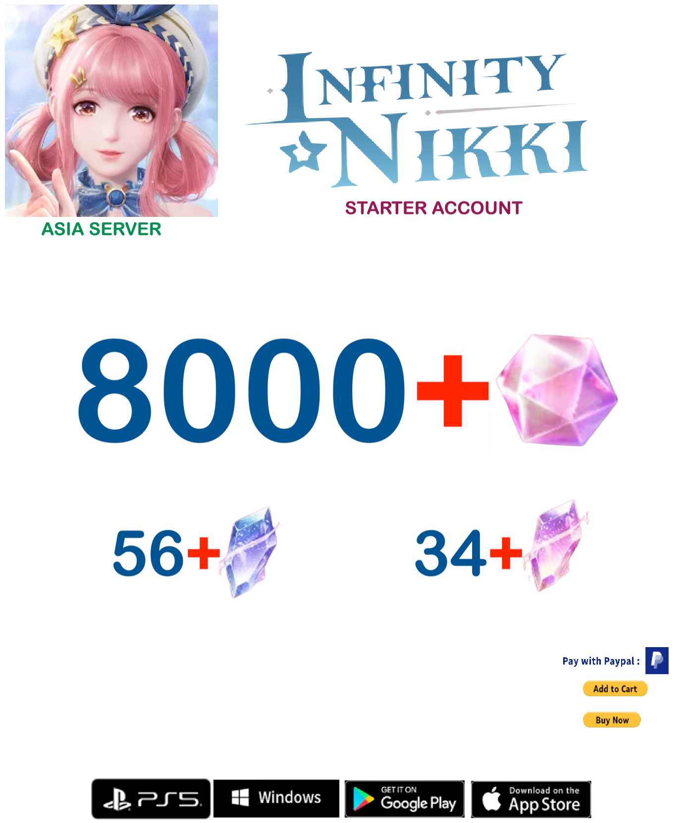 [Asia Server] 8000+ Diamonds  Infinity Nikki Starter Account