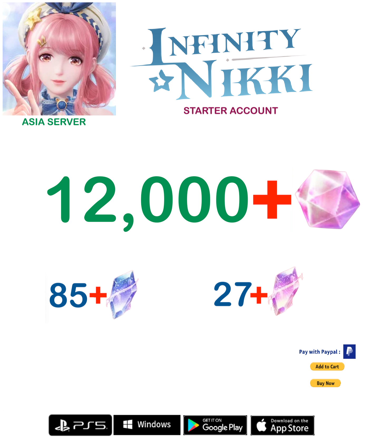 [Asia Server] 12,000+ Diamonds  Infinity Nikki Starter Account