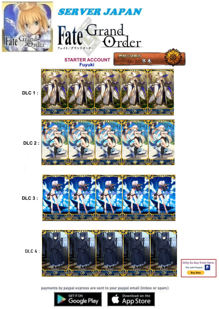 [JAPAN  SERVER] Tonelico , Castoria Summer , Melusine Summer  NP5 Servants Fate Grand Order FGO Quartz Starter Reroll Starter