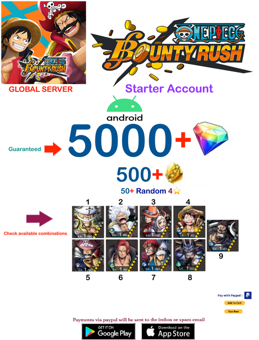 (Global Server-Only Android)  Multiple combinations One Piece Bounty Rush Account