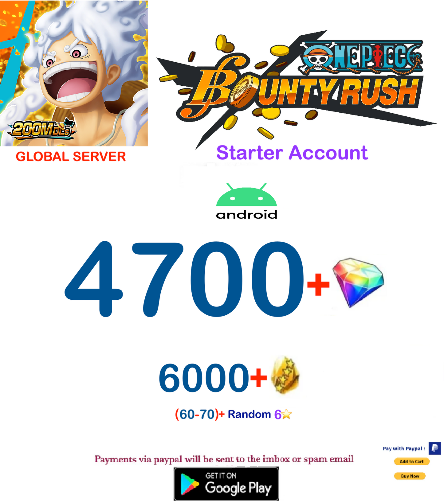 [Global Server][Android Version ] One Piece Bounty Rush  Reroll Starter  Account v9