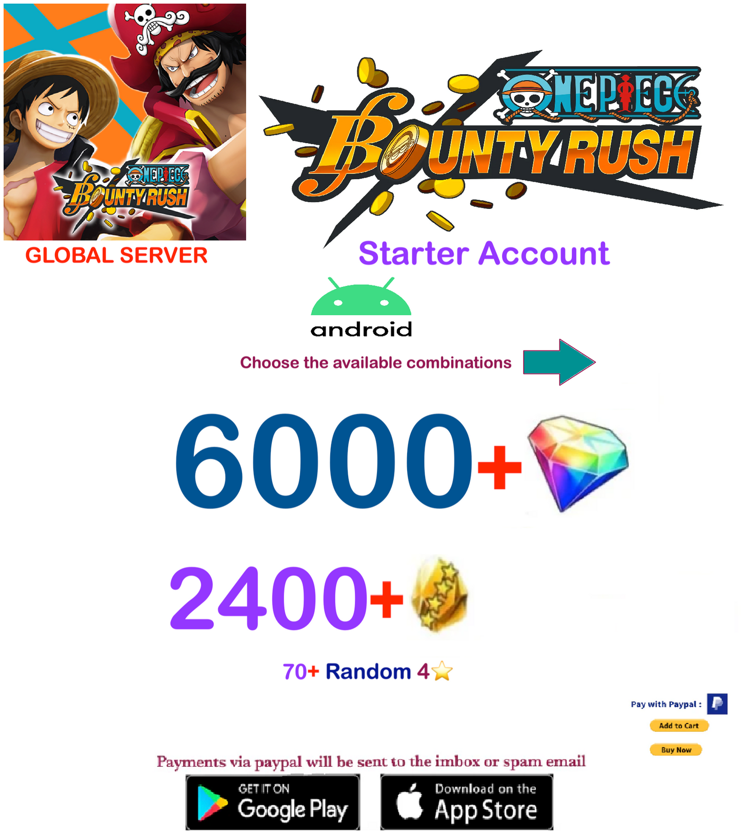 [Global Server][Android Version ] One Piece Bounty Rush  Reroll Starter  Account