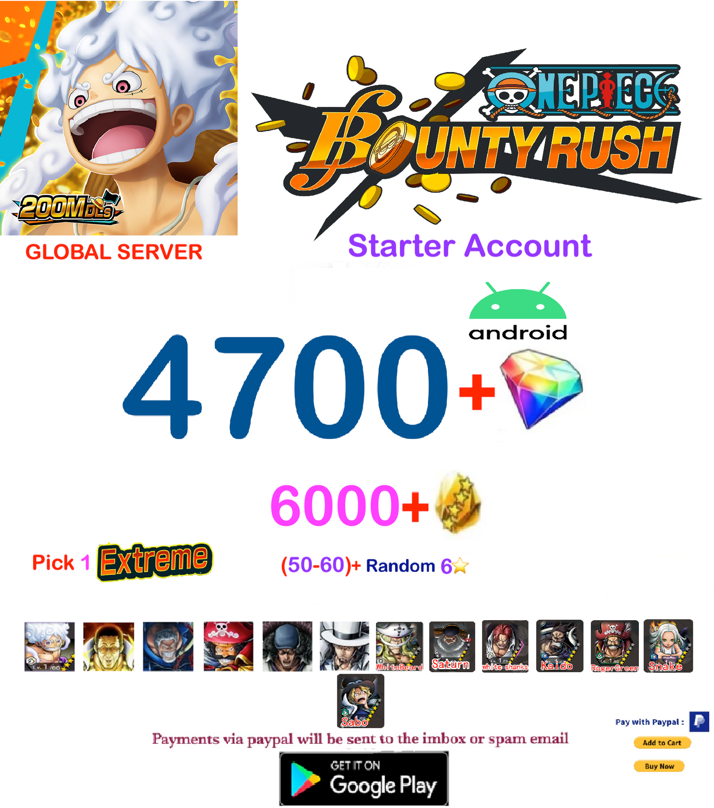 [Global Server][ANDROID Version] One Piece Bounty Rush  Reroll Starter  Account v4