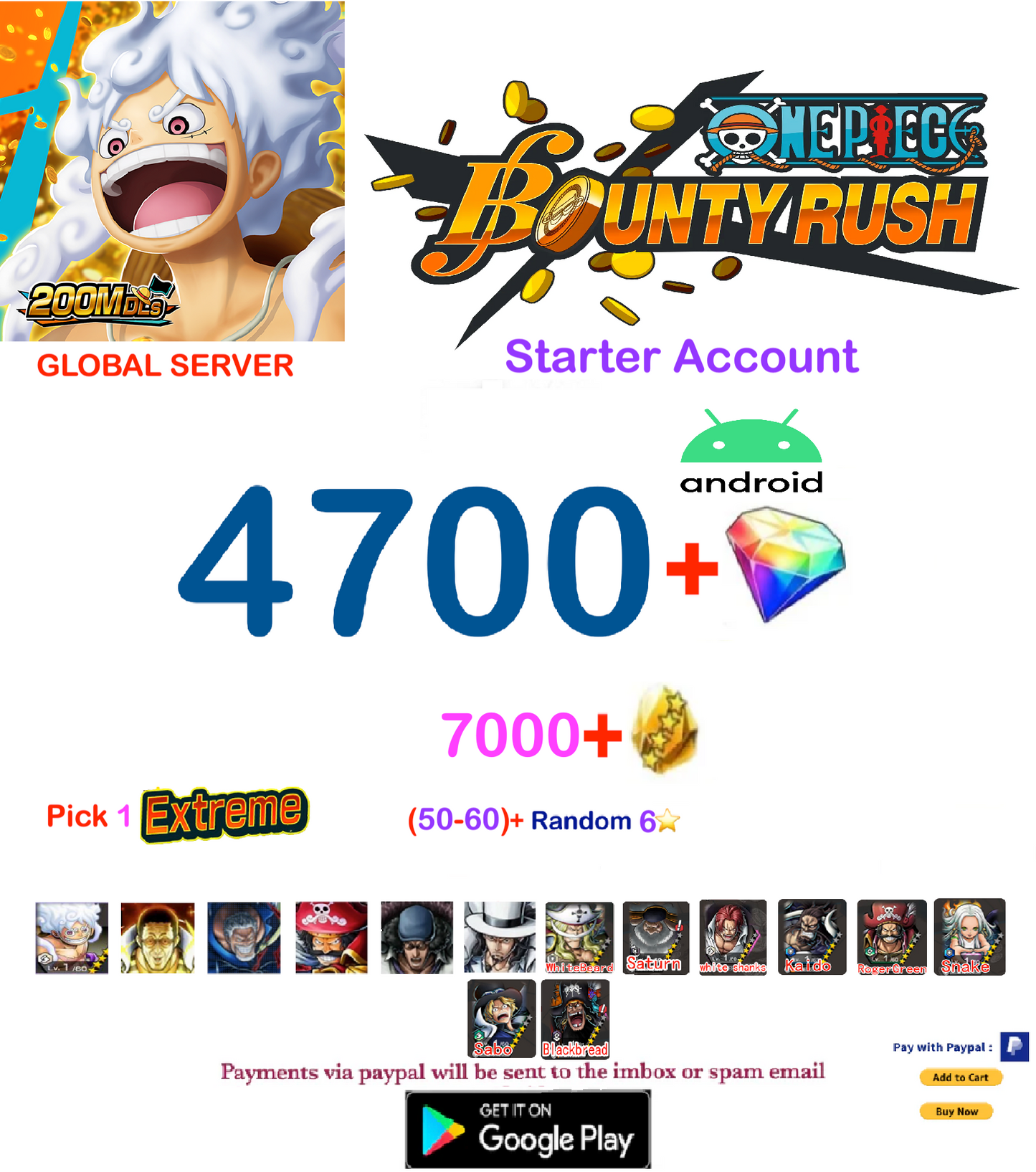[Global Server][ANDROID Version] One Piece Bounty Rush  Reroll Starter  Account v4