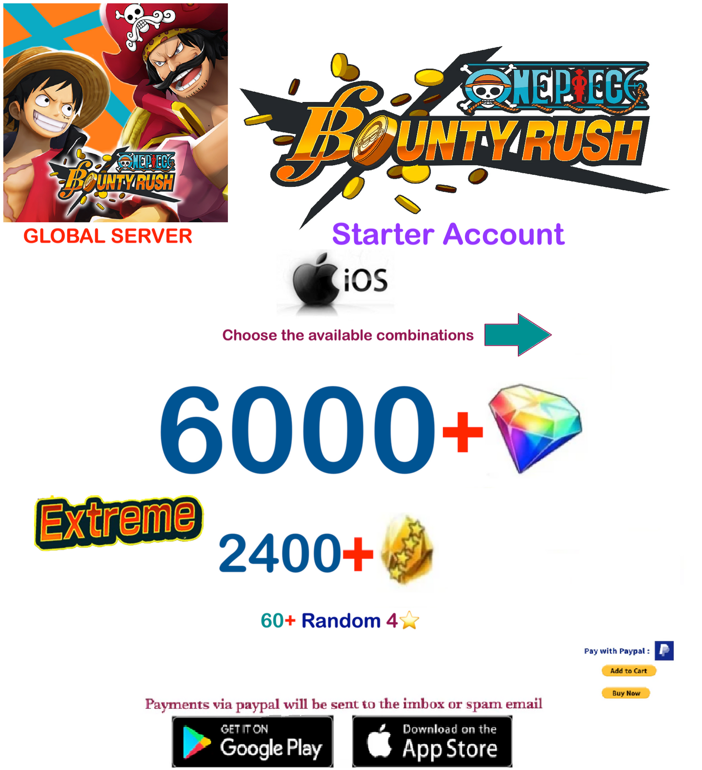 [Global Server][IOS Version ] One Piece Bounty Rush  Reroll Starter  Account