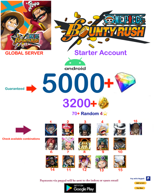 (Global Server-Only Android)  Multiple combinations One Piece Bounty Rush Account v1