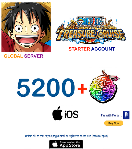 (Global Server/ IOS Version)  5200 + Gems  ONE PIECE Treasure Cruise Starter Account