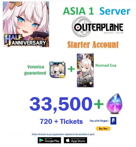 [Asia 1 Server] Outerplane 33,500 + Ether  Reroll Starter Account