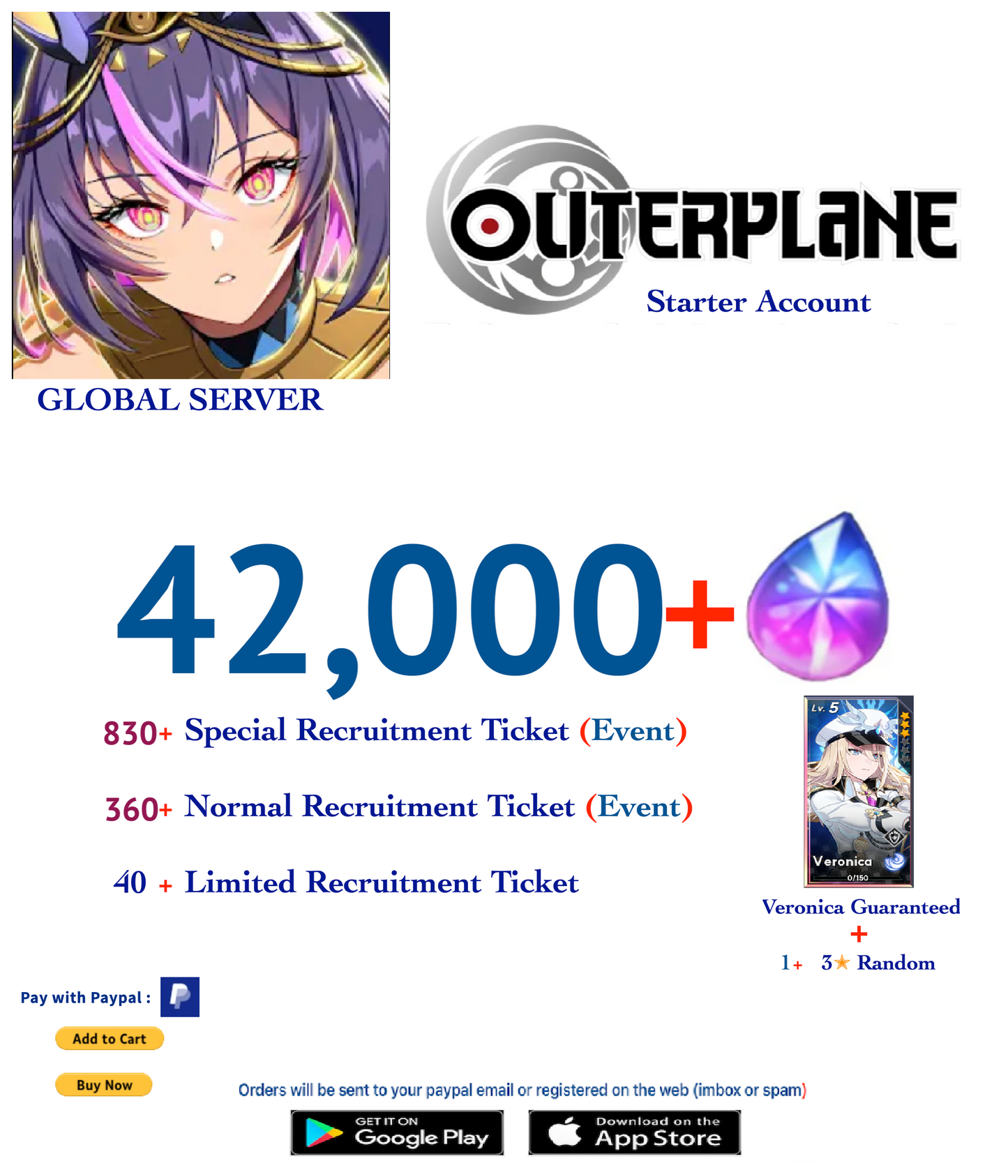 [Global Server] Outerplane 42.000+ Ether  Reroll Starter Account