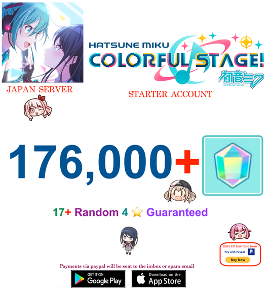 [JAPAN SERVER][Instant Delivery] 176,000+ Gems, 17+ 4⭐ Project Sekai Colorful Stage ft. Hatsune Miku PJSekai Reroll Account