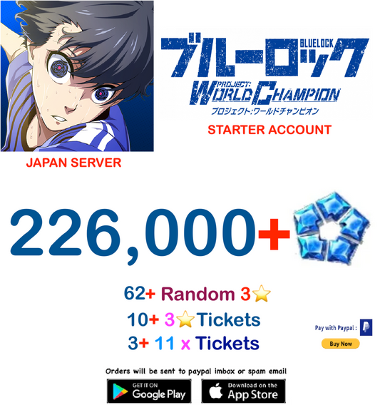 [Japan Server]226,000 - 62 Random 3✮ + BLUE LOCK Project: World Champion  Reroll Starter Account