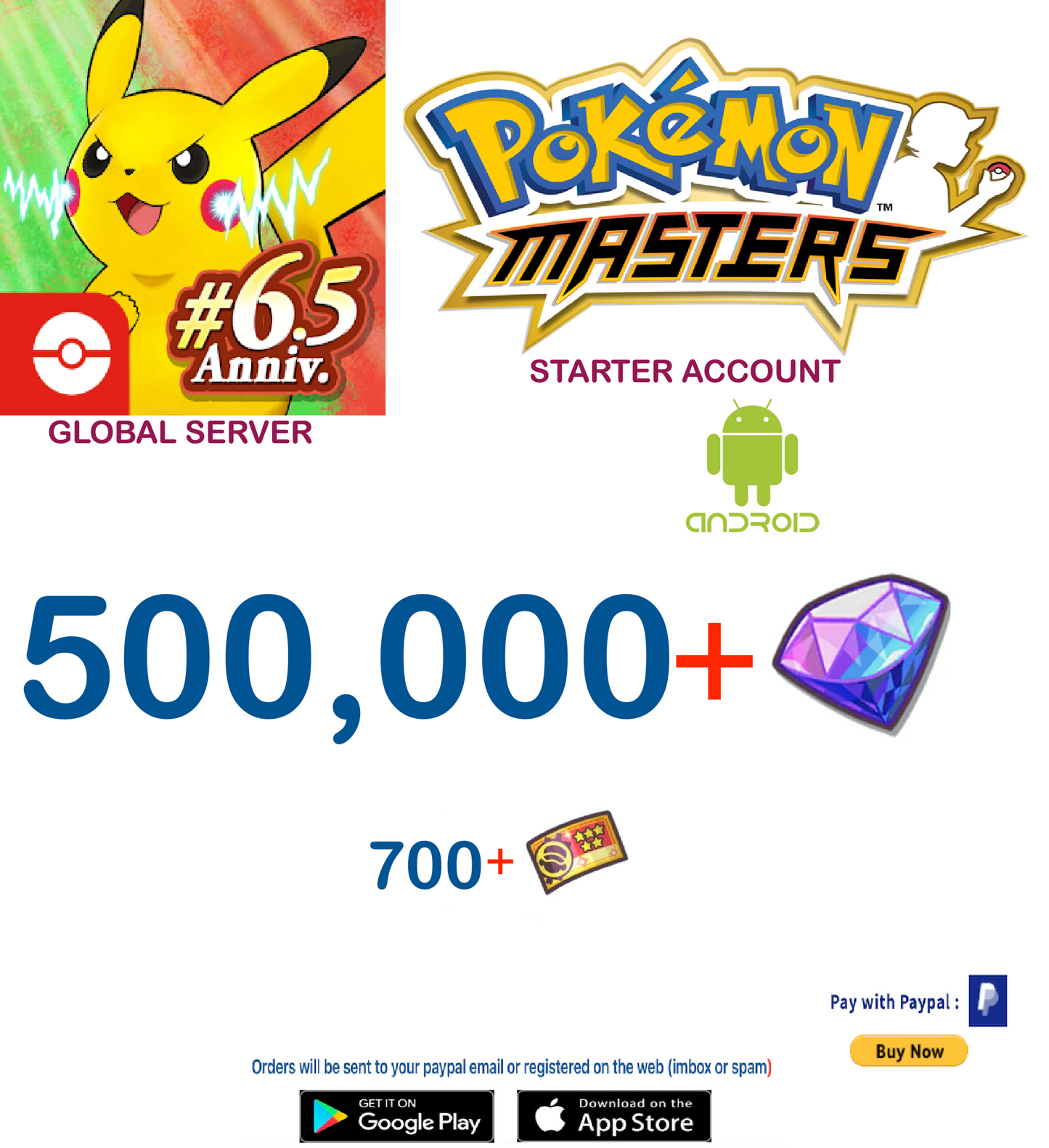 [Global Server/Android Version] 500,000 Gems Pokemon Master Ex  Reroll Starter Account