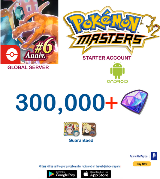 [Global Server/Android Version] 300,000 Gems + Pokemon Master Ex  Reroll Starter Account