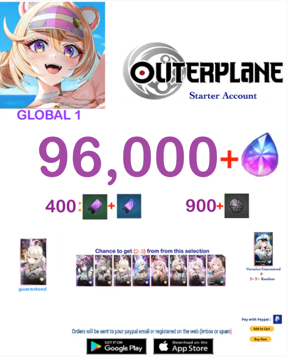 [GLOBAL 1 SERVER] Outerplane 96000+ Ether  Reroll Starter Account