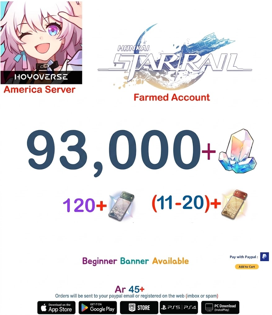[America  Server] 93,000+ Jades   Honkai Star Rail Farmed Account