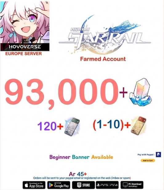 [Europe  Server] 92,500+ Jades   Honkai Star Rail Farmed Account