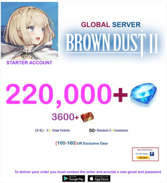 [Global Server/Unlinked] 220,000 Gems  Brown Dust 2 Starter Starter Account
