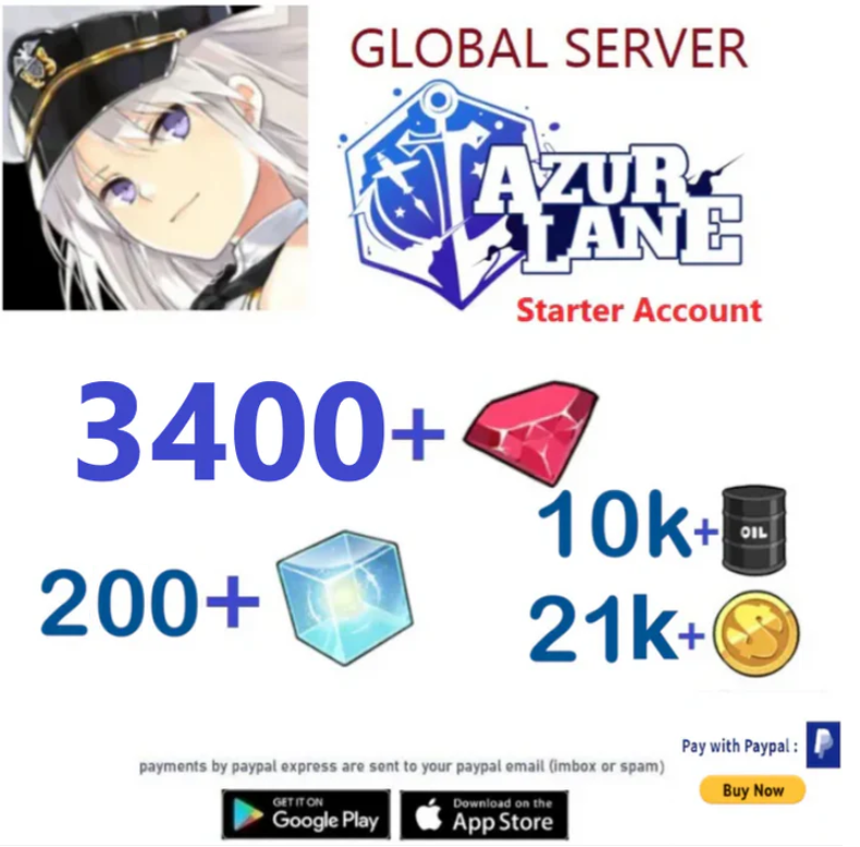 (Global Server)  3400+Wisdom Cubes  -  Azur Lane Starter Reroll Account