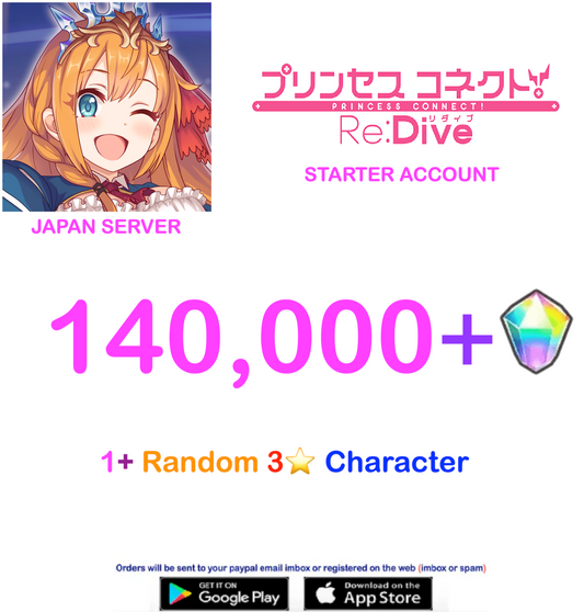 [JAPAN SERVER] 140,000+Gems +  Princess Connect! Re:Dive Starter Reroll Account
