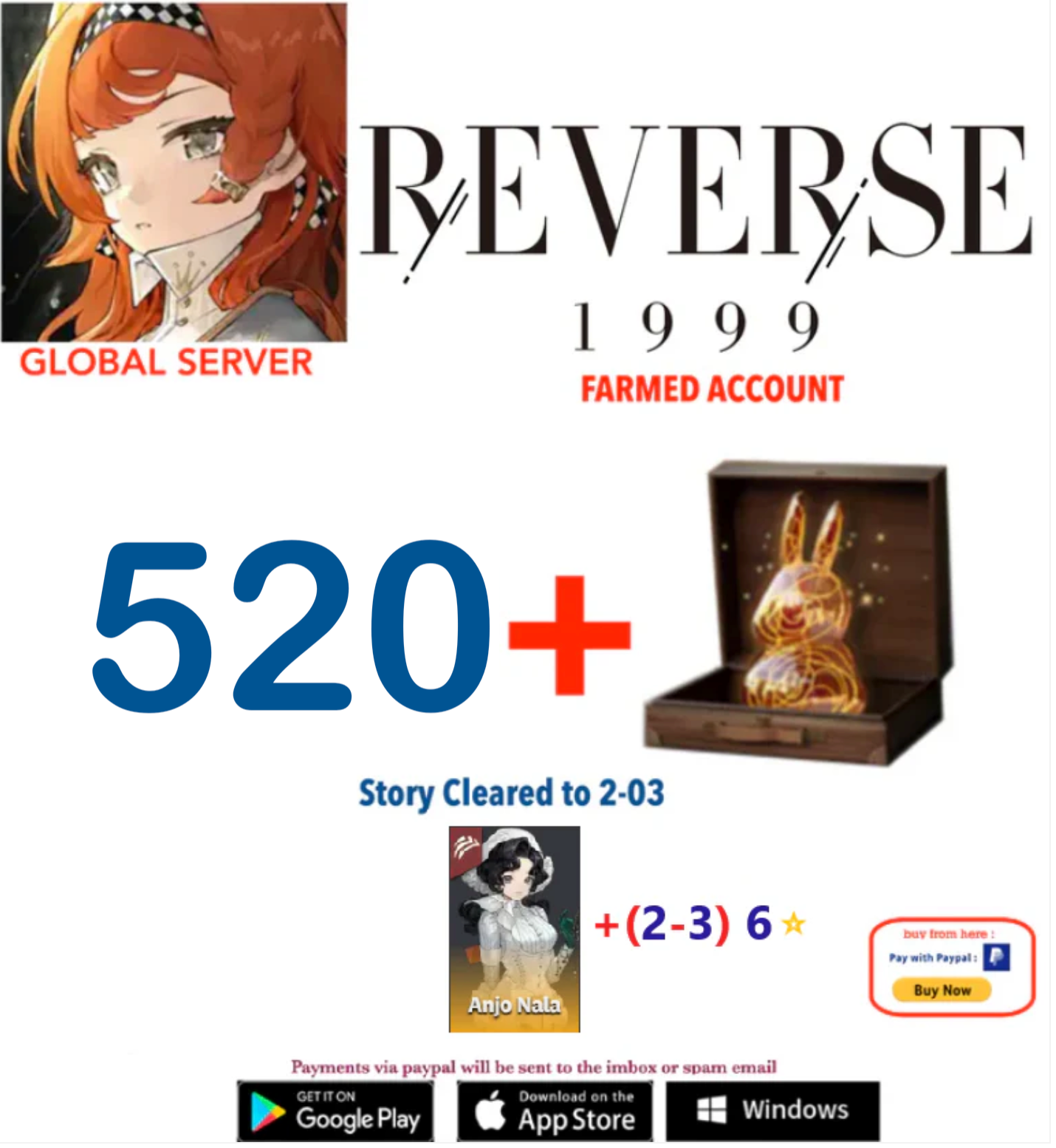 [GLOBAL SERVER][INSTANT DELIVERY] 520 Unilog + Anjo Nala + (2-3) 6 ⭐  Reverse 1999 Farmed Account