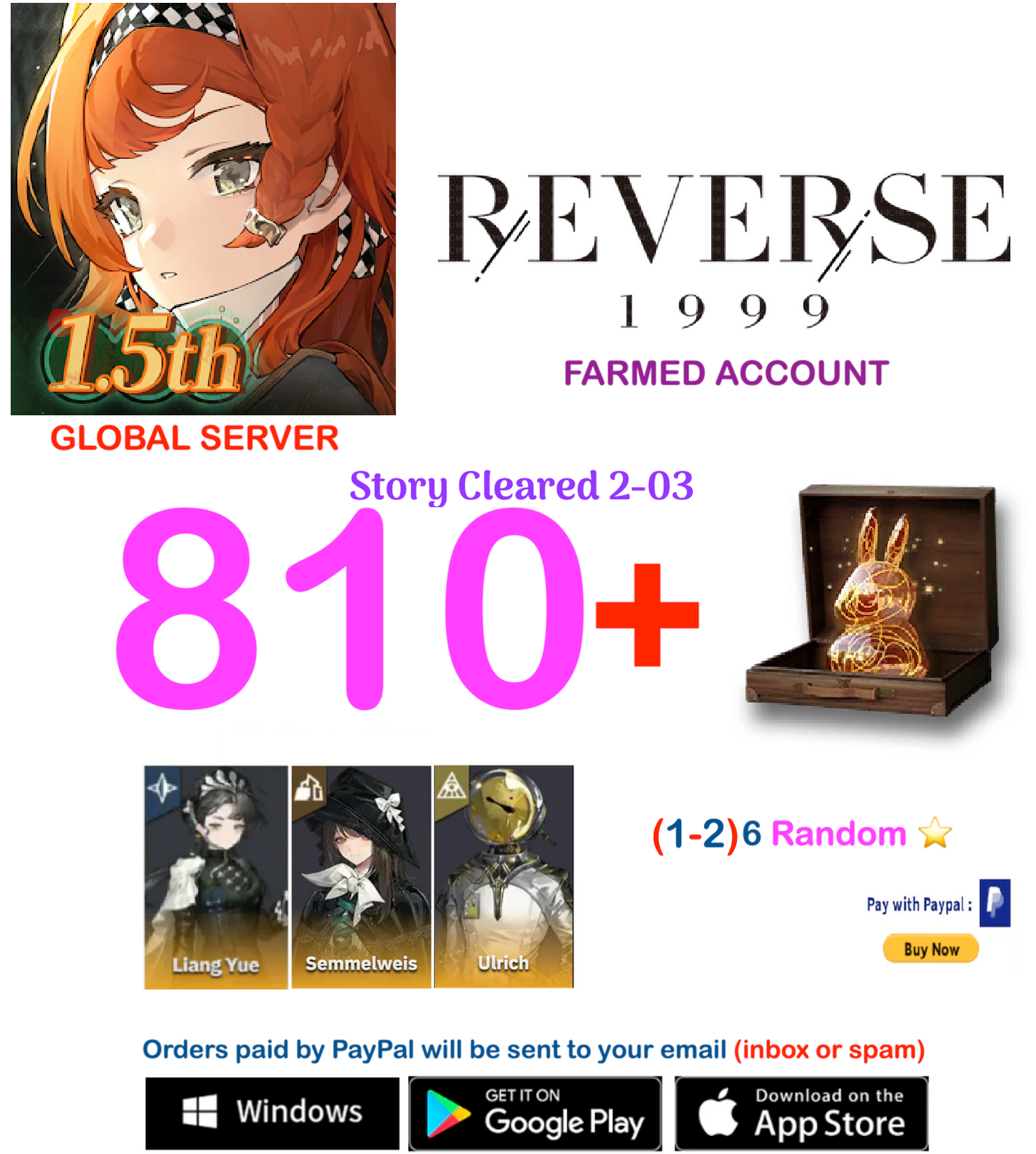 [Global Server] Liang Yue   Reverse: 1999  Farmed  Account