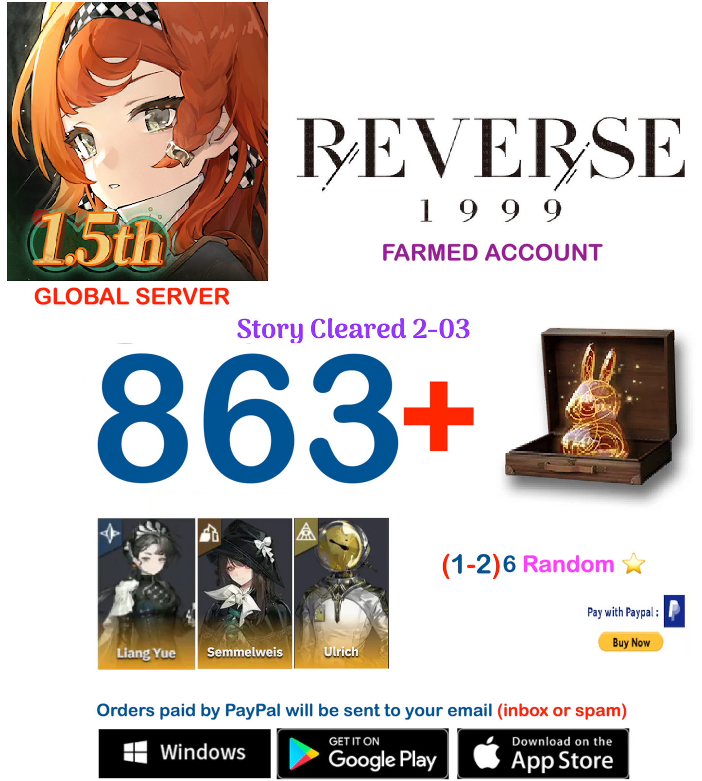 [Global Server] Liang Yue   Reverse: 1999  Farmed  Account