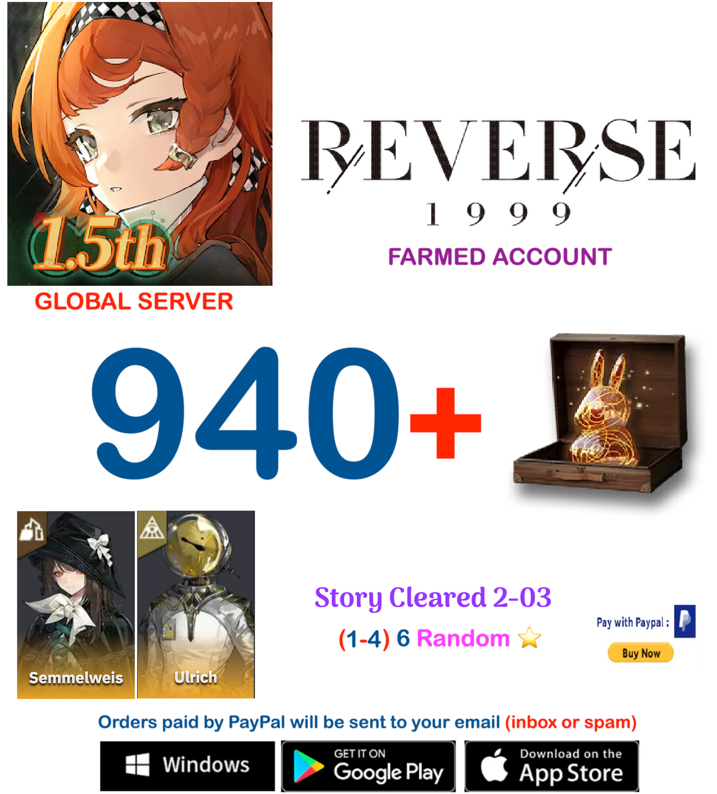 [GLOBAL SERVER][INSTANT DELIVERY]  ?? Unilog + (2-4)-6* Reverse: 1999  Farmed Account