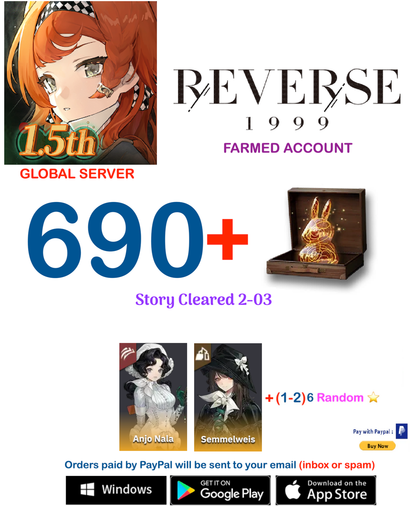 [GLOBAL SERVER][INSTANT DELIVERY] ?? + Unilog + Anjo Nala + (1-2) 6 ⭐  Reverse 1999 Farmed Account
