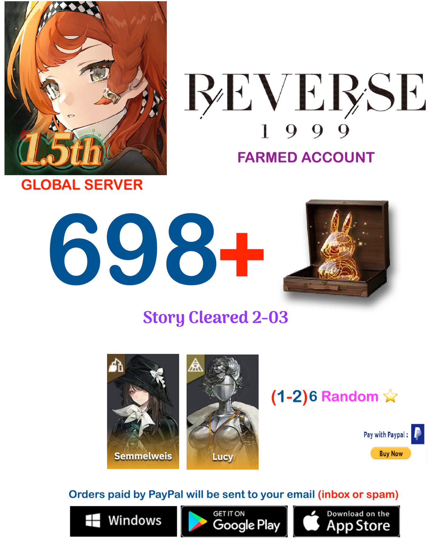 [GLOBAL SERVER][INSTANT DELIVERY]  ?? Unilog + Lucy +  Reverse: 1999  Farmed Account