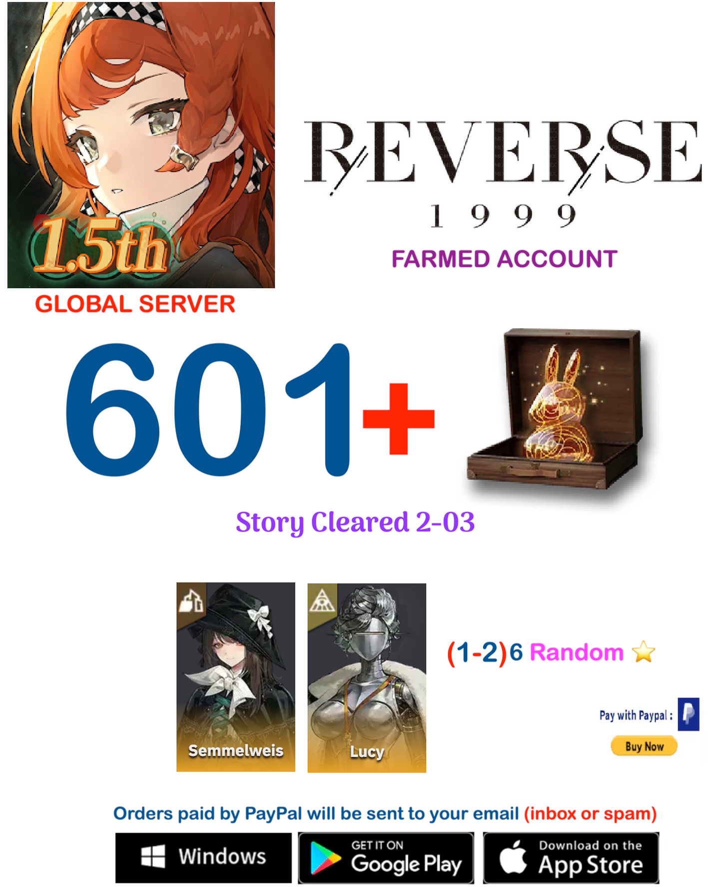[GLOBAL SERVER][INSTANT DELIVERY]  ?? Unilog + Lucy +  Reverse: 1999  Farmed Account