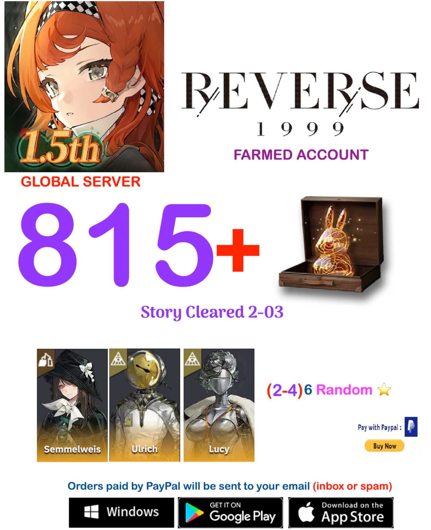 [GLOBAL SERVER][INSTANT DELIVERY]  ?? Unilog + Lucy +  Reverse: 1999  Farmed Account