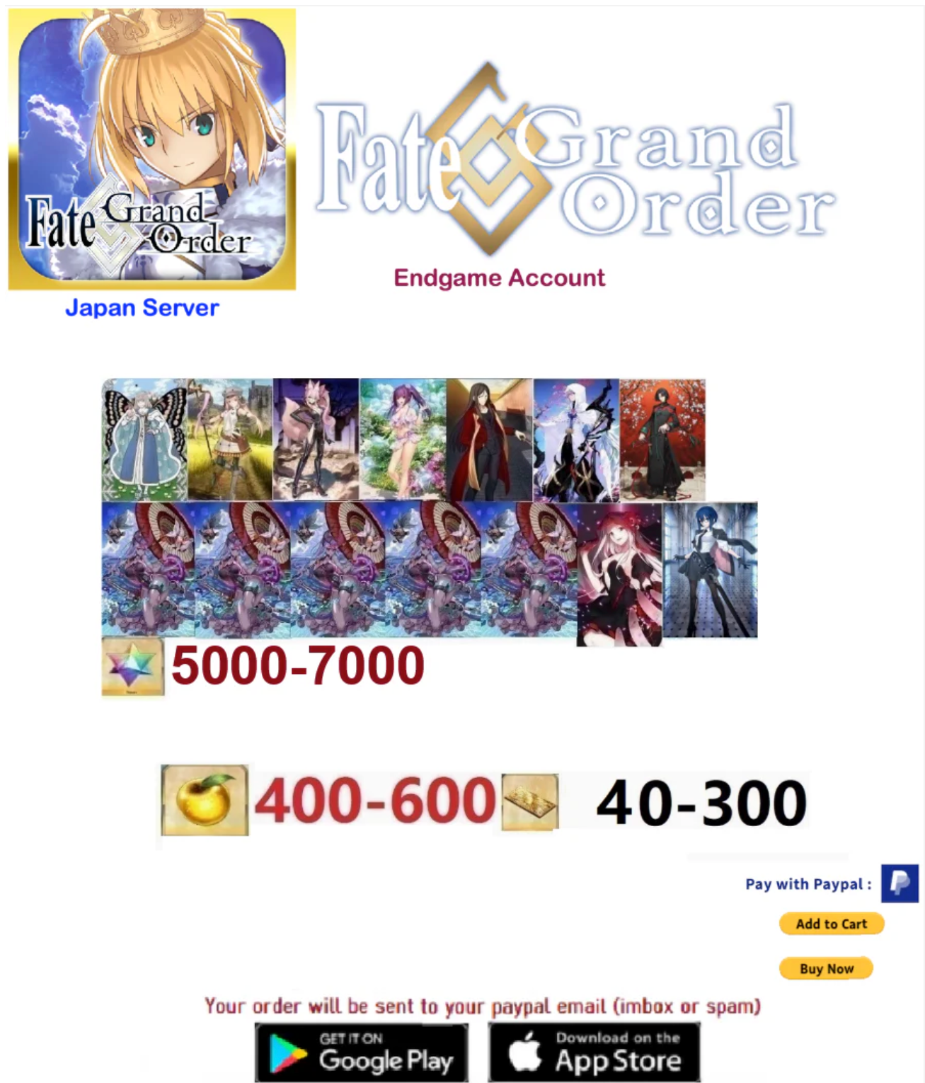 [JAPAN SERVER]  Ibuki Summer NP5 Ciel 5000-6000 SQ Fate Grand Order FGO Endgame  Account
