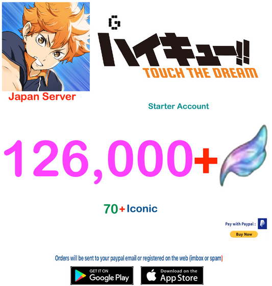 (Japan Server)  126,000 Gems +  HAIKYU!! TOUCH THE DREAM Starter Account