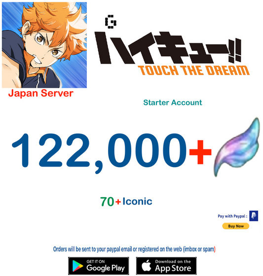 (Japan Server)  122,000 Gems +  HAIKYU!! TOUCH THE DREAM Starter Account