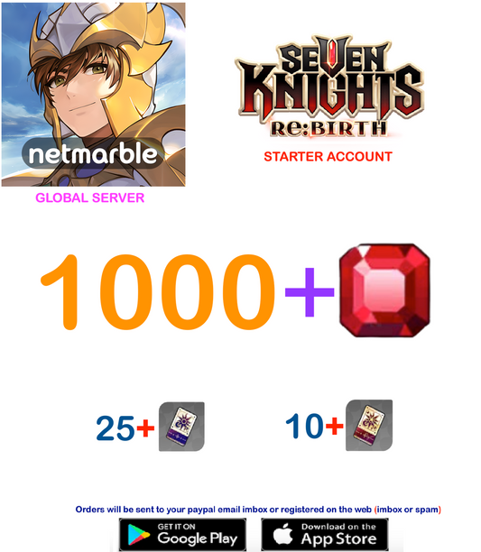 [GLOBAL SERVER] 1000 + Gems  Seven Knights Re:BIRTH Starter Account (BUY 2 - GET 3)