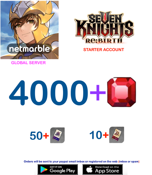 [GLOBAL SERVER] 4000 + Gems  Seven Knights Re:BIRTH Starter Semi - Account v3 (BUY 2 - GET 3 )